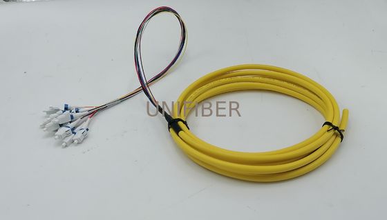 1.5m (5ft) Fiber Pigtail LC UPC 12 Fibers OS2 Single Mode 0.9mm Fanout vàng